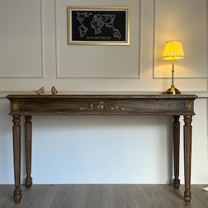 Consola estrecha para recibidor, mesa de entrada de madera maciza, mesa auxiliar rústica de estilo granja, consola de madera hecha a mano, tamaño personalizado.