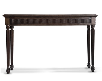 Le Trésor Natural, wooden table, desk, distress finish, narrow table, wooden console, carved console