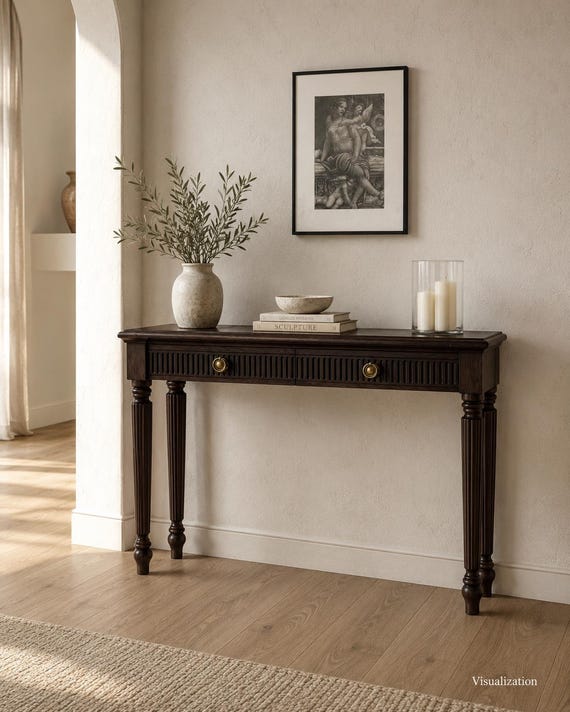 Narrow Console Table, Writing Desk with Drawers, Italian Style Console Table Wood. Timeless Handmade Furniture for Hallway or Living Room.