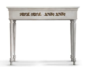 Konsole Vieillie II Holztisch, Schreibtisch, Distressed-Finish, schmaler Tisch, Holzkonsole, geschnitzte Konsole