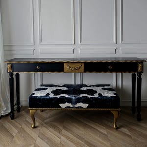 Astoria, distress finish, narrow table, wooden console, carved console, ornaments