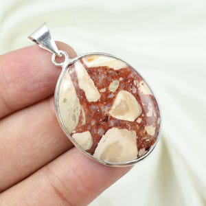Brecciated Mookaite Pendant, Sterling Silver Pendant, Mookaite Jasper Pendant, Brecciated Pendant, Oval Mookaite Gemstone Bezel Pendant Gift