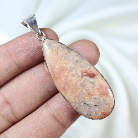 Rhodochrosite Pendant 925 Silver Pendant Orange Rhodochrosite