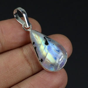 Rainbow Moonstone Pendant, 925 Silver Pendant, Pear Shape Pendant, Moonstone Gemstone Pendant, Bezel Pendant Moonstone Necklace Gift For Her
