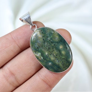 Green Ocean Jasper Pendant 925 Sterling Silver Pendant Oval Pendant Natural Ocean Jasper Gemstone Pendant Bezel Pendant Ocean Jasper Jewelry