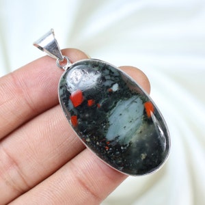 African Bloodstone Pendant 925 Solid Silver Pendant Oval Pendant Bloodstone Gemstone Pendant Bloodstone Jewelry Bezel Pendant Gift For Her