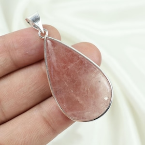 Ädelstenshänge med jordgubbskvarts, halsband i 925 sterlingsilver, päronformad bezelhänge, kristallsmycken, hänge med körsbärskvarts för flickor