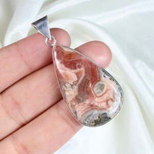 Pink Rhodochrosite Pear Pendant: 925 Sterling Silver Bezel