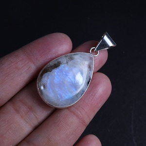 Rainbow Moonstone Pendant, 925 Sterling Silver Pendant, Pear Shape Pendant, Blue Moonstone Gemstone Pendant, Moonstone Silver Jewelry Gift