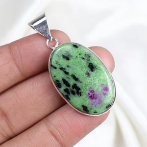 Ruby Zoisite Pendant 925 Sterling Silver Pendant Oval Pendant Natural Ruby In Zoisite Gemstone Pendant Zoisite Jewelry Bezel Pendant Gift