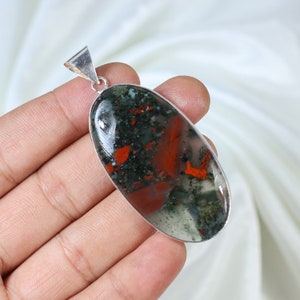 African Bloodstone Pendant 925 Sterling Silver Pendant Red Bloodstone Gemstone Pendant Bezel Pendant Bloodstone Jewelry Anniversary Gift