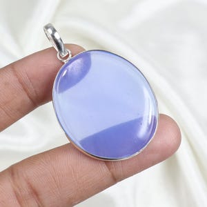 Blue Chalcedony Pendant, 925 Silver Pendant Natural Chalcedony Gemstone Pendant, Bezel Pendant Chalcedony Necklace Silver Bails Pendant Gift