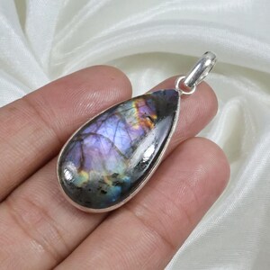 Purple Labradorite Pendant 925 Solid Silver Pendant Purple Pendant Pear Pendant Bezel Pendant Silver Necklace Labradorite Gemstone Pendant