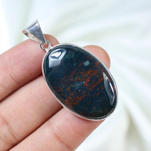 Green Bloodstone Pendant 925 Silver Pendant Oval Bloodstone Gemstone Pendant Red Bloodstone Jewelry Bezel Pendant Handmade jewelry Gift