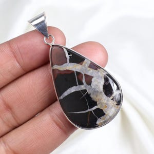 Schwarz Septular Anhänger, 925 Sterling Silber Anhänger, Lünette Anhänger, Birnenform Septular Edelstein Anhänger, Silber Schmuck Frauen Halskette