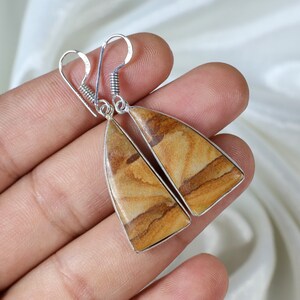 Natural Picture Jasper Earring, 925 Sterling Silver Earring, Bezel Earring, Women Earring, Picture Jasper Pair Earring, Girls Earring Gifts
