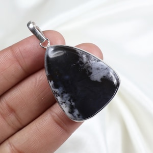 Dendrite Opal Pendant, 925 Sterling Silver Pendant, Pear Shape Black Dendrite Gemstone Pendant, Silver Bezel Pendant Silver Bails Necklace