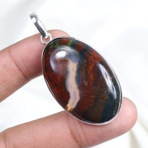 Bloodstone Pendant 925 Sterling Silver Pendant Oval bloodstone Gemstone Pendant Natural Red Bloodstone Jewelry Narrow Loop Pendant Jewelry