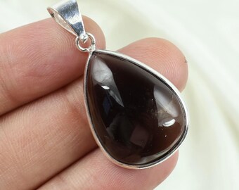 Smoky Quartz Pendant, Sterling Silver Pendant, Pear Shape Pendant, Crystal Pendant, Smoky Quartz Gemstone Pendant Bezel Pendant Gift For Her