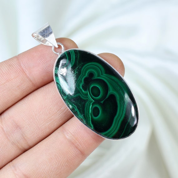 Malachite Pendant 925 Silver Pendant Oval Pendant Natural Malachite  Gemstone Pendant Bezel Pendant Oval Malachite Jewelry Handmade Pendant