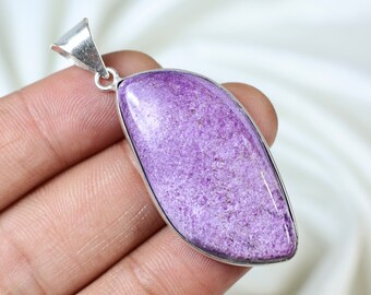 Crystal Purple Purpurite Cabochon Pendant, 925 Sterling Silver Pendant Jewelry, Fancy Shape Pendant, Girls Necklace, Silver Solid Pendant