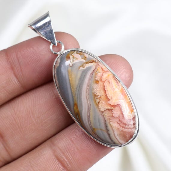 Rhodochrosite Pendant 925 Silver Pendant Oval Rhodochrosite