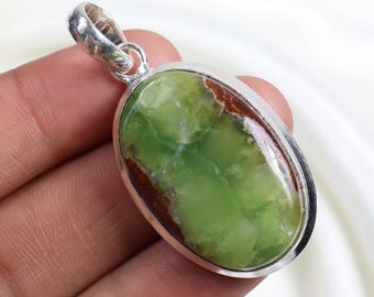 Bio Chrysoprase Pendant 925 Silver Pendant Green Chrysoprase Gemstone Pendant Collet Pendant Chrysoprase Jewelry Oval Pendant Birthday Gift