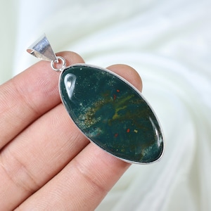 Green Bloodstone Pendant 925 Sterling Silver Pendant Bezel Pendant Natural Bloodstone Gemstone Pendant Bloodstone Cabochon Pendant Necklace