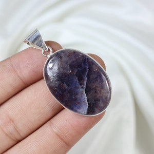 Blue Iolite Sunstone Pendant: 925 Sterling Silver Bezel Setting