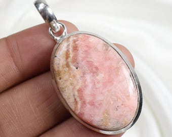 Pink Rhodochrosite Pendant, 925 Silver Collet Pendant, Pink Rhodochrosite Gemstone Pendant, Silver Pendant Jewelry, Bail Pendant For Women