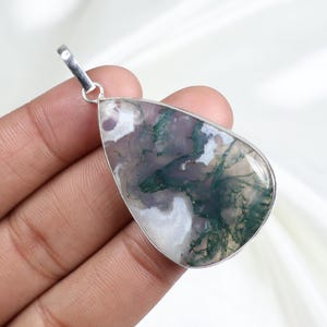 Moss Agate Pendant 925 Silver Pendant Pear Moss Agate Gemstone Pendant Bezel Pendant Green Moss Agate Jewelry Handmade Pendant Gift For Her