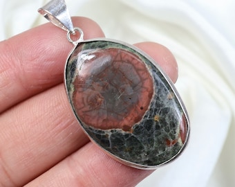 Natural Peanut Obsidian Oval Bezel Pendant Necklace, 925 Sterling Silver Handmade Jewelry