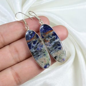 Sodalite Gemstone Earring, Bezel 925 Solid Silver Earring, Earlobe Earring, Sodalite Pair Earring, Natural Sodalite Earring, Girls Earring