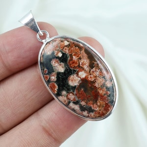 Red Ocean Jasper Pendant, 925 Sterling Silver Pendant, Oval Shape Bezel Pendant, Oval Ocean Jasper Gemstone Pendant, Handmade Pendant Gift