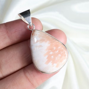 Orange Scolecite Pendant, 925 Silver Pendant, Pear Scolecite Gemstone Pendant, Silver Jewelry Silver Loop Necklace Scolecite Necklace Gift