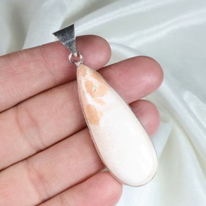 Orange Scolecite Pendant 925 Silver Pendant Long Pear Pendant Scolecite Jewelry Handmade Pendant Scolecite Gemstone Pendant Gift For Her