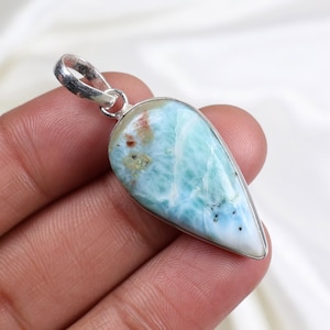 Blue Larimar Pendant 925 Silver Pendant Pear Pendant Natural Larimar Gemstone Pendant Necklace Larimar Jewelry Handmade Pendant Gift For Her