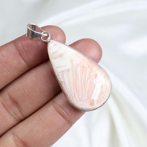 Scolecite Pendant 925 Sterling Silver Pendant Natural Orange Scolecite Gemstone Pendant Bezel Pendant Scolecite Jewelry Silver Necklace Gift
