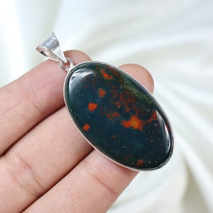 Natural Bloodstone Pendant, 925 Silver Pendant, Oval Shape Bloodstone Gemstone Pendant, Bezel Pendant, Red Bloodstone Necklace Gift For Him