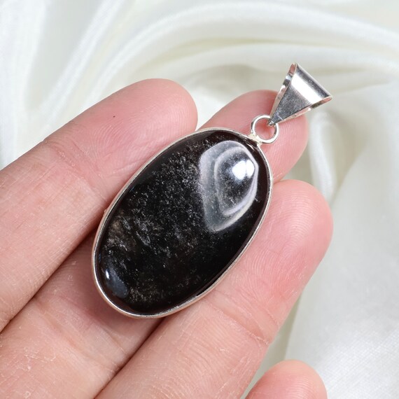 Pendentif en argent obsidienne Pendentif en argent sterling 925