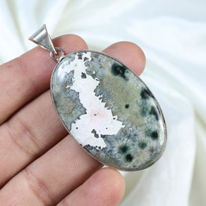 Ocean Jasper Pendant 925 Silver Pendant Gorgeous Ocean Jasper Gemstone Pendant Bezel Pendant Large Oval Green Ocean Jasper Necklace Jewelry