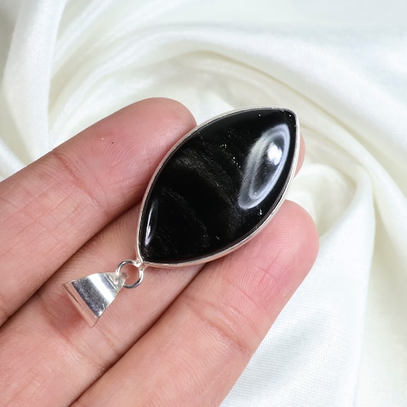 Pendentif en argent obsidienne 925 pendentif marquise pendentif