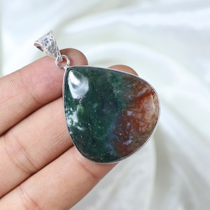 Green Bloodstone Pendant 925 Silver Pendant Jewelry Pear Shape Bloodstone Gemstone Pendant Crystal Pendant Bezel Pendant Women Necklace Gift