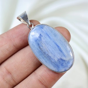 Blue Kyanite Gemstone Pendant, Oval Shape Solid 925 Silver Bezel Pendant-Blue Stone Kyanite Pendant-Boho Jewelry-Gift For Her