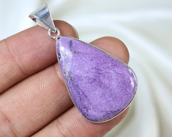 AAA Top Natural Purpurite Pendant, Pear Shape pendant, Handmade 925 Solid Silver Pendant jewelry Boho Pendant Precious Necklace Gift For Mom