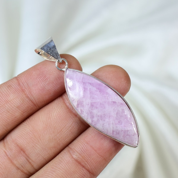 Natural Kunzite Pendant, Solid Silver Pendant, Bezel Necklace, Pink Kunzite Pendant, Crystal AAA Kunzite Gemstone Necklace, Marquise Pendant