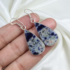 Blue Sodalite Pair Earring, 925 Sterling Silver Earring, Natural Sodalite Earring, Matched Pair Ear wire Earring, Handmade Bezel Earring