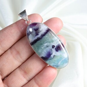 Fluorite Pendant 925 Silver Pendant Long Oval Pendant Bezel Pendant Blue Purple Fluorite Gemstone Pendant Precious Pendant Anniversary Gift