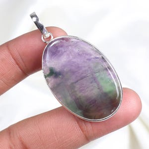 Fluorite Pendant 925 Silver Pendant Purple Fluorite Gemstone Pendant Oval Fluorite Jewelry Crystal Pendant Bezel Pendant Fluorite Necklace