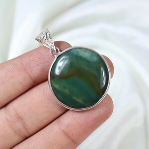 Green Bloodstone Gemstone Pendant 925 Silver Pendant Round Pendant Bezel Pendant Natural Bloodstone Pendant Round Bloodstone Jewelry Gift